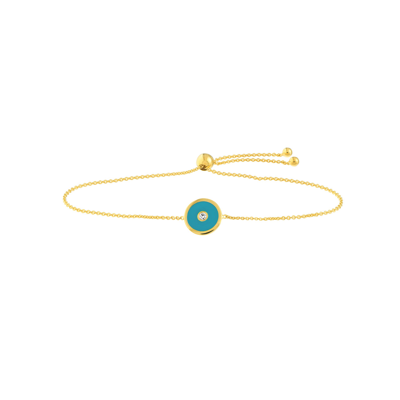 9.5-Inch Blue Enamel Round Evil Eye Bolo Bracelet