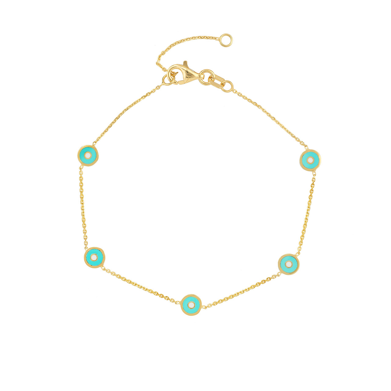 7.25-Inch Turquoise Enamel Round Evil Eye Station Bracelet