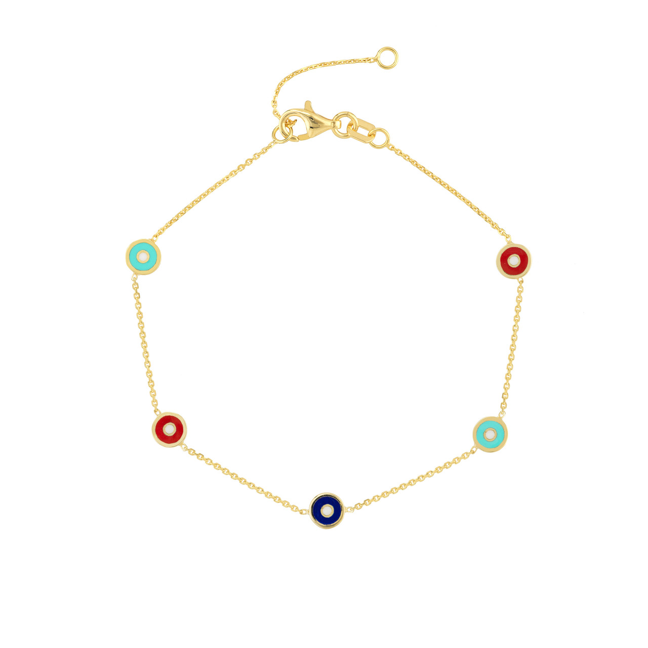 7.25-Inch Mixed Enamel Round Evil Eye Station Bracelet