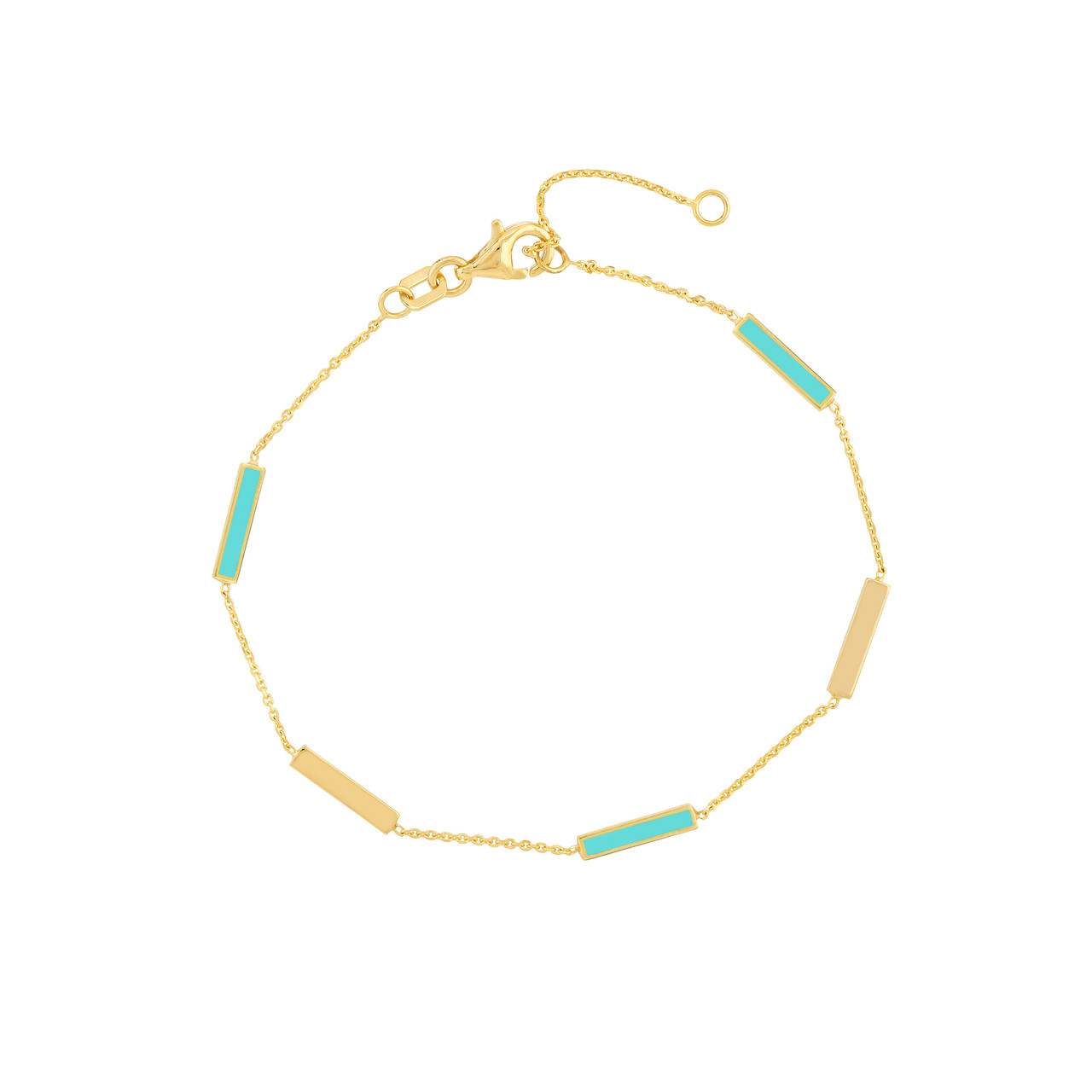 7.25-Inch Turquoise Enamel Alternating Bar Station Bracelet