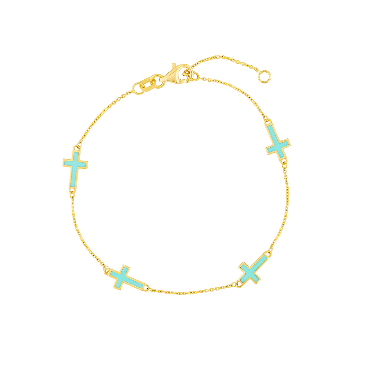 7.5-Inch Light Turquoise Enamel Crosses Station Bracelet