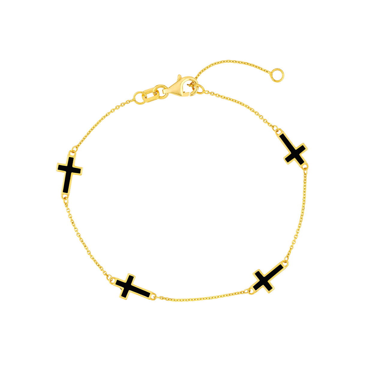 7.5-Inch Black Enamel Crosses Station Bracelet