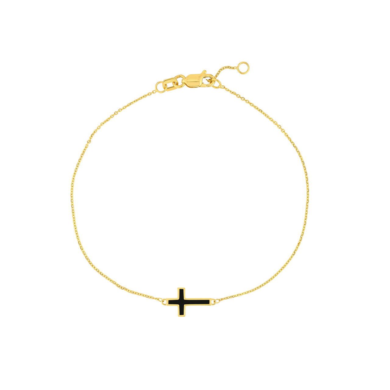 7.5-Inch Black Enamel Sideways Cross Bracelet