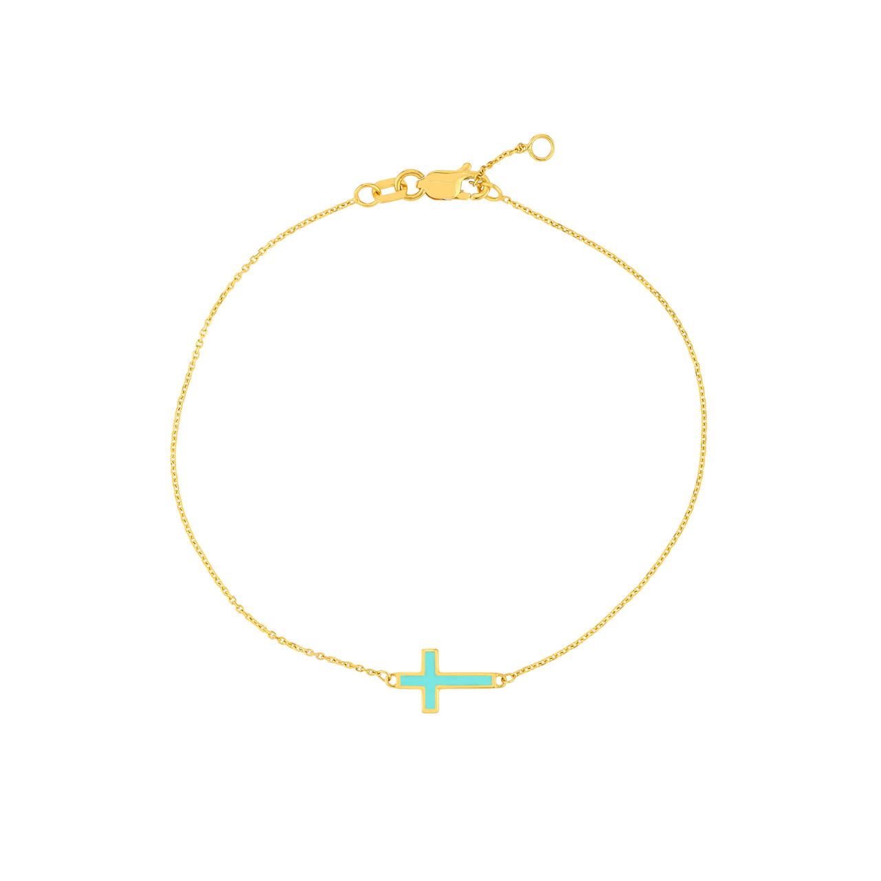 7.25-Inch Light Turquoise Enamel Sideways Cross Bracelet