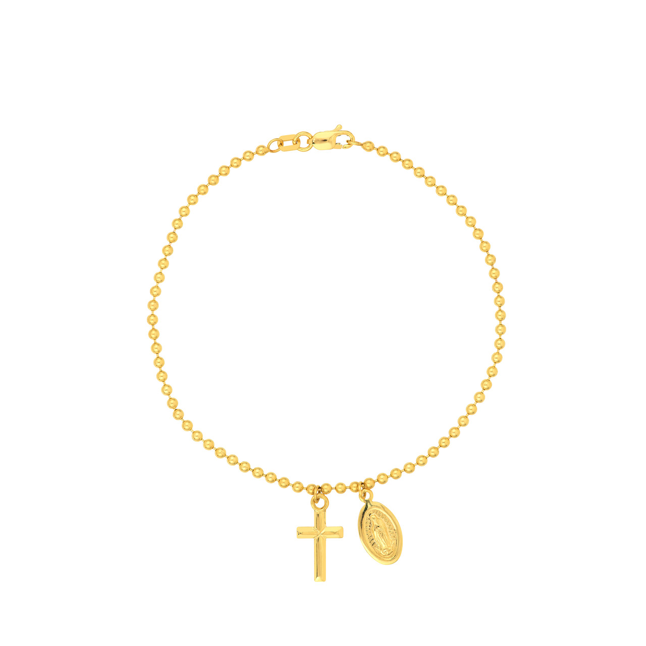7.5-Inch Virgin Mary and Cross Bead Bracelet