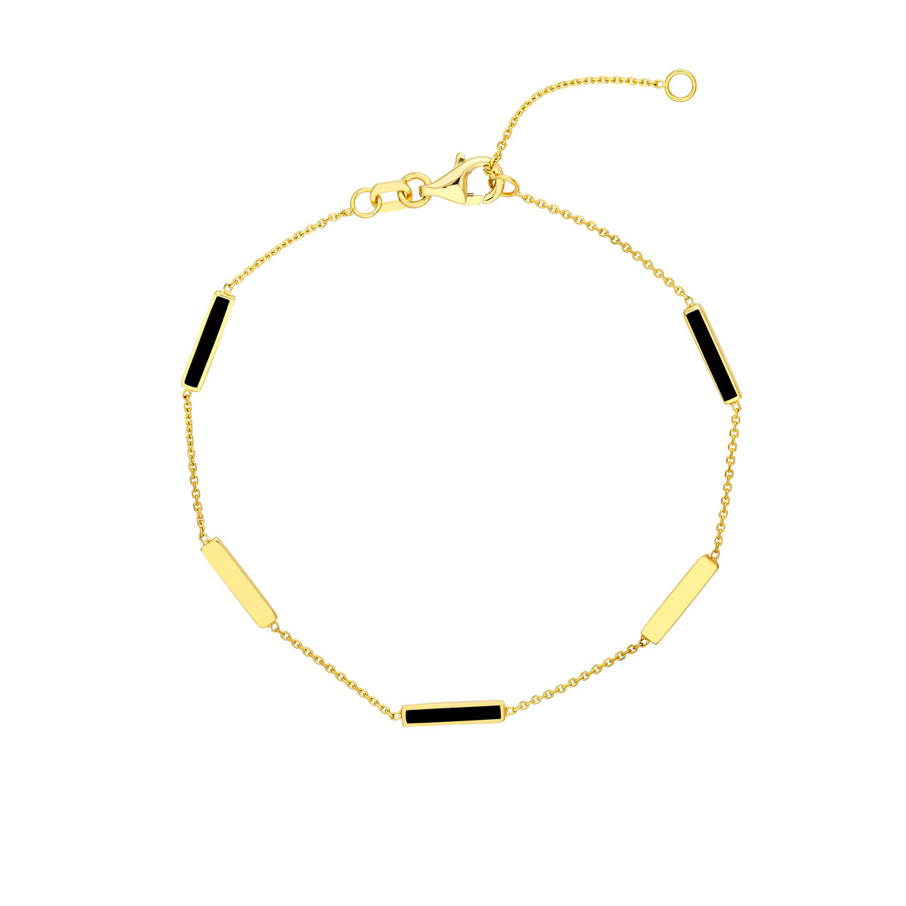 7.5-Inch Black Enamel Alternating Bar Bracelet