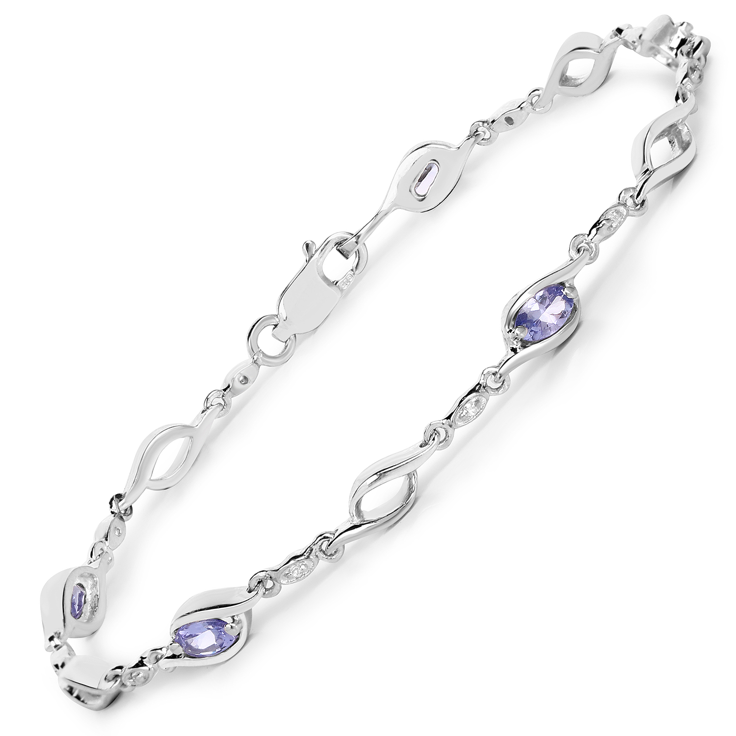 1.30 Carat Genuine Tanzanite and White Topaz .925 Sterling Silver Bracelet Regular Quality
