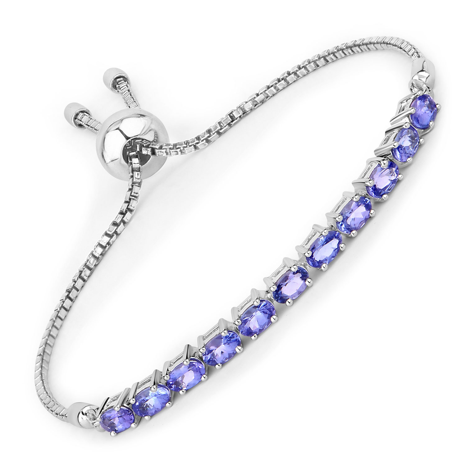 2.29 Carat Genuine Tanzanite .925 Sterling Silver Bracelet Regular Quality