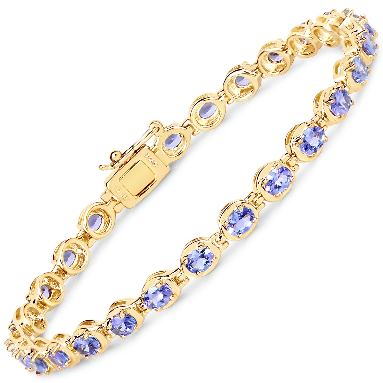 14K Yellow Gold Plated 4.59 Carat Genuine Tanzanite .925 Sterling Silver Bracelet Regular Quality