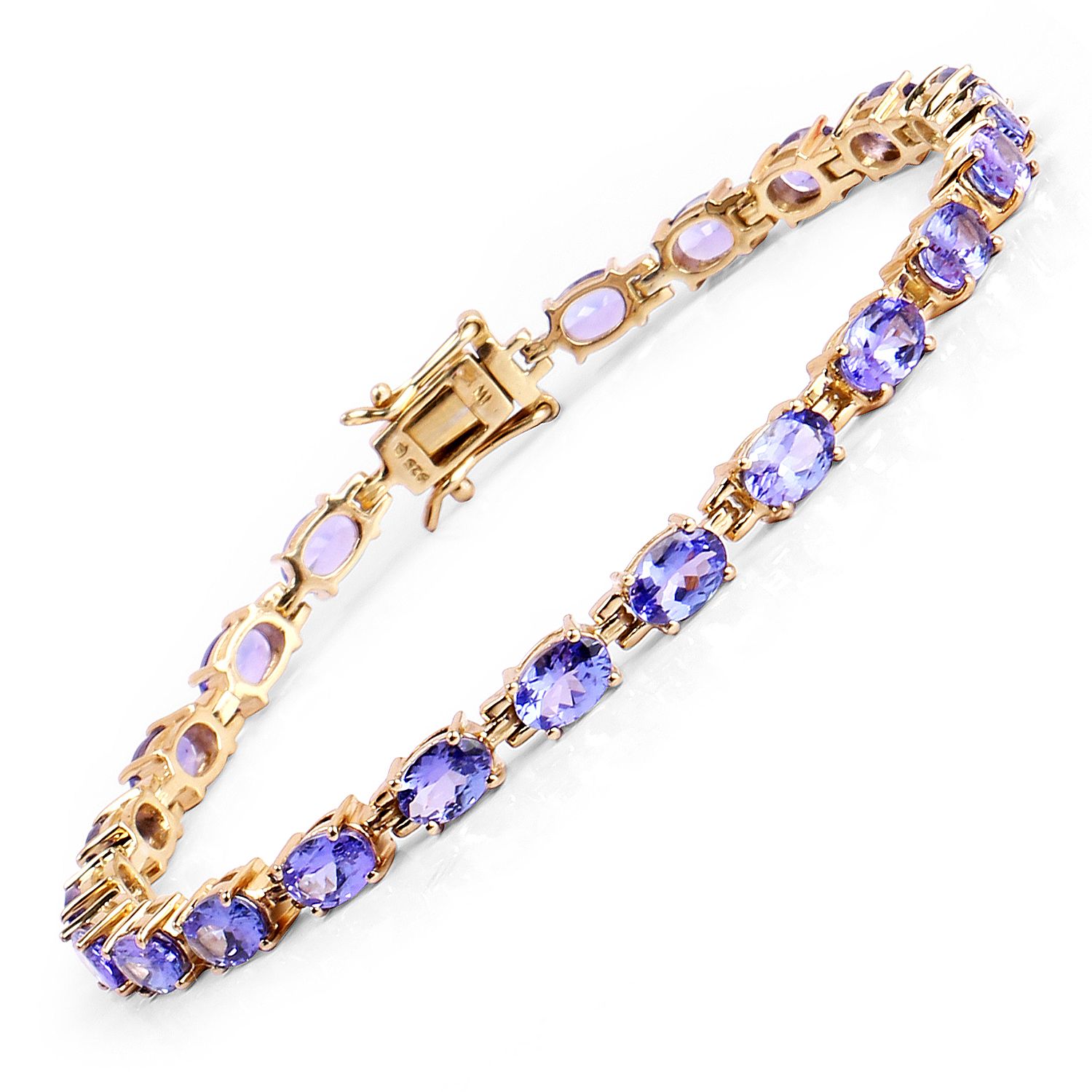 14K Yellow Gold Plated 9.68 Carat Genuine Tanzanite .925 Sterling Silver Bracelet Regular Quality