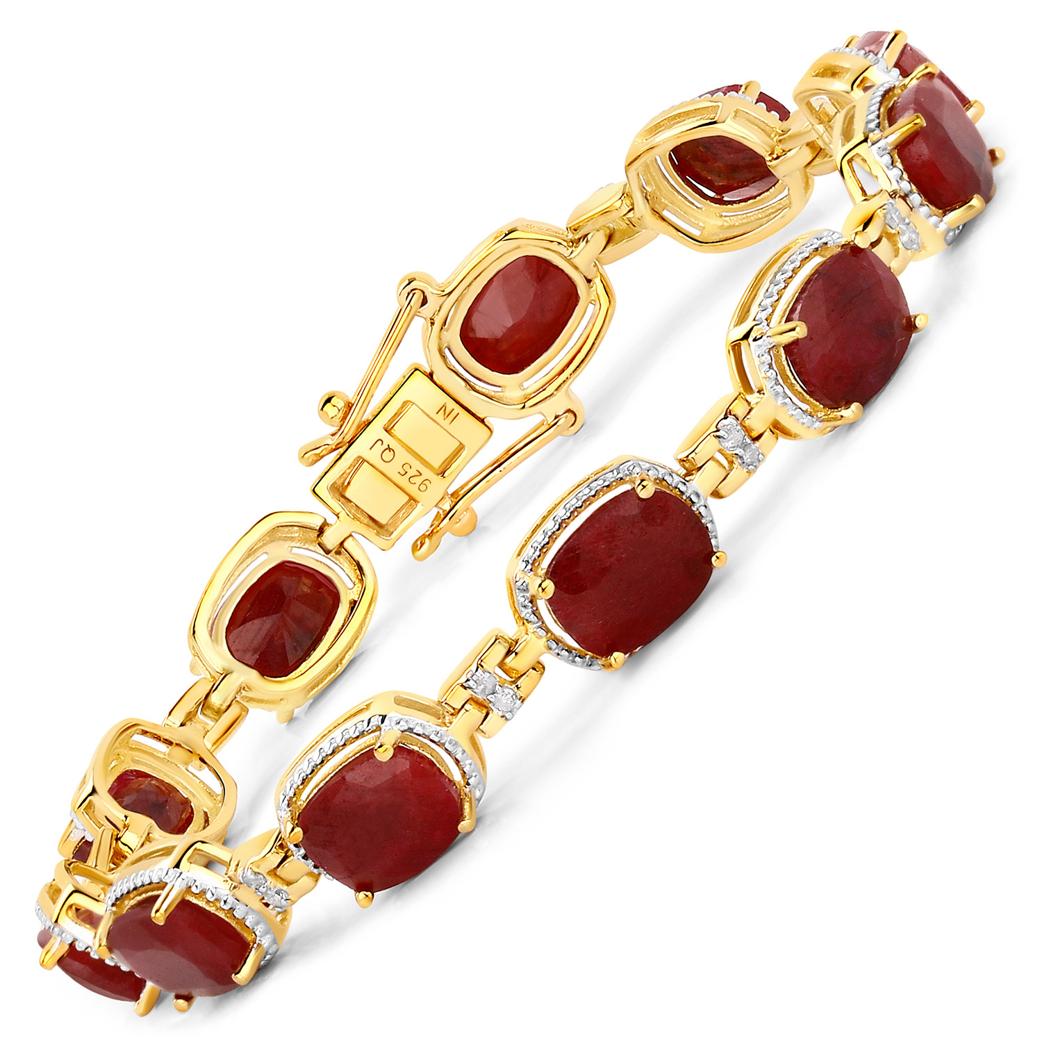 21.11 Carat Dyed Ruby and White Diamond .925 Sterling Silver Bracelet Regular Quality