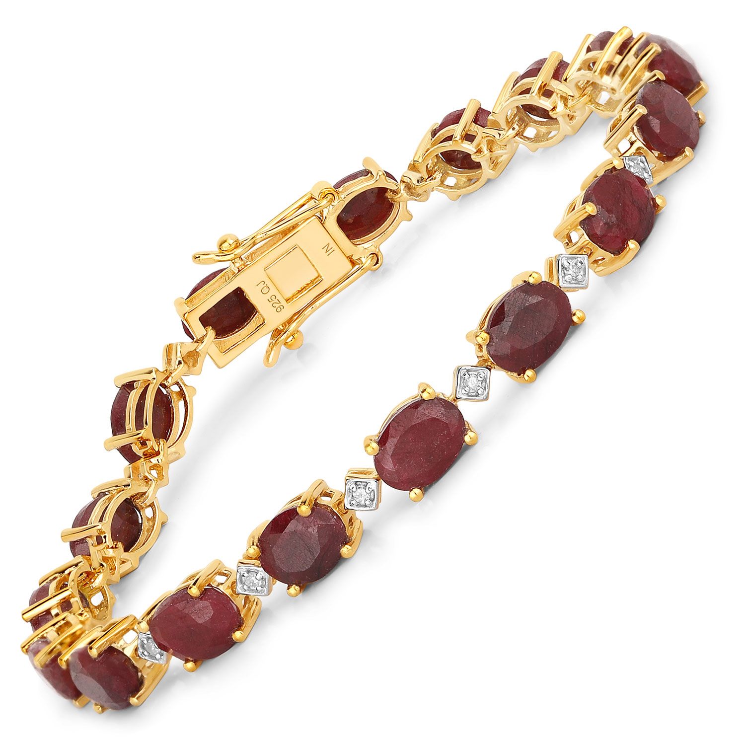 20.55 Carat Dyed Ruby and White Diamond .925 Sterling Silver Bracelet Regular Quality