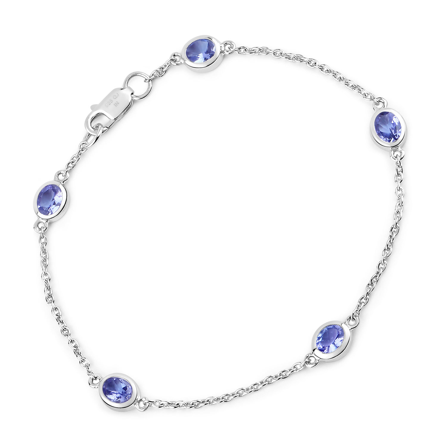 1.65 Carat Genuine Tanzanite .925 Sterling Silver Bracelet Regular Quality