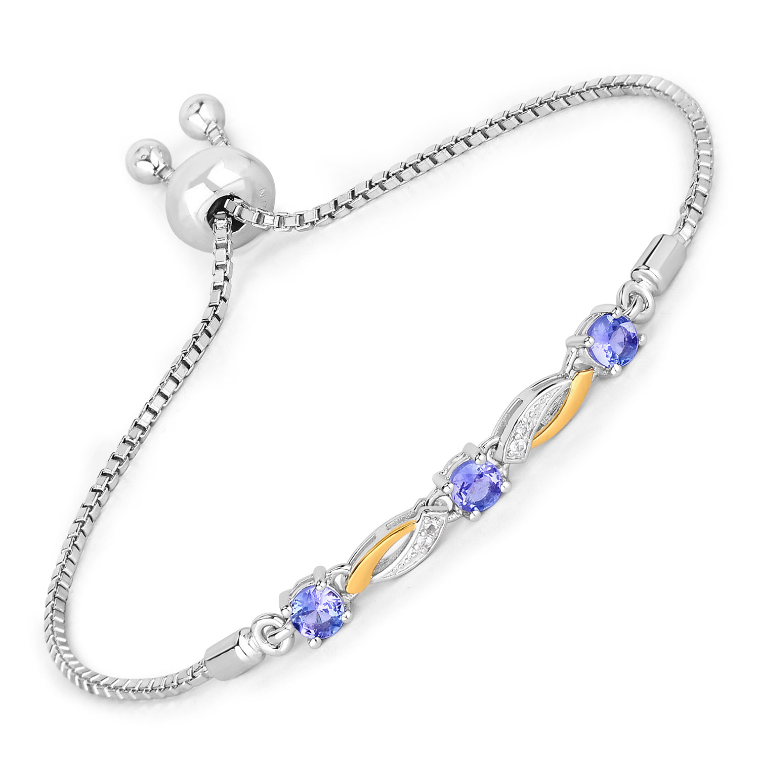 0.77 Carat Genuine Tanzanite and White Sapphire .925 Sterling Silver Bracelet Regular Quality