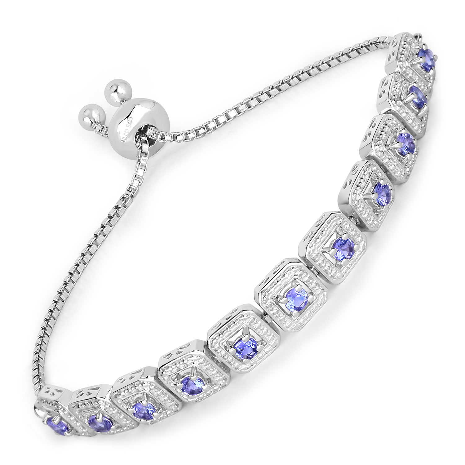1.10 Carat Genuine Tanzanite .925 Sterling Silver Bracelet Regular Quality