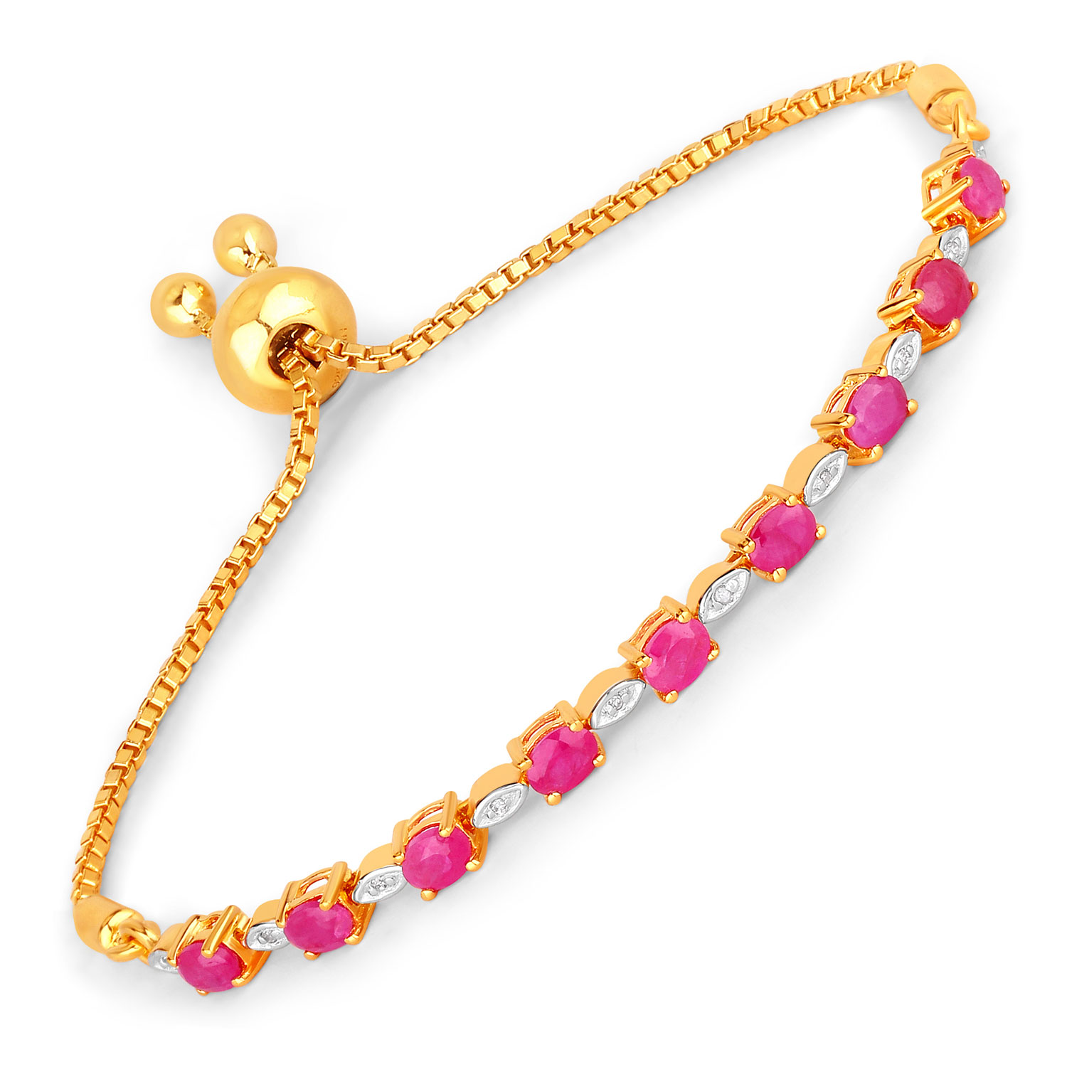 2.01 Carat Genuine Ruby and White Diamond .925 Sterling Silver Bracelet Regular Quality