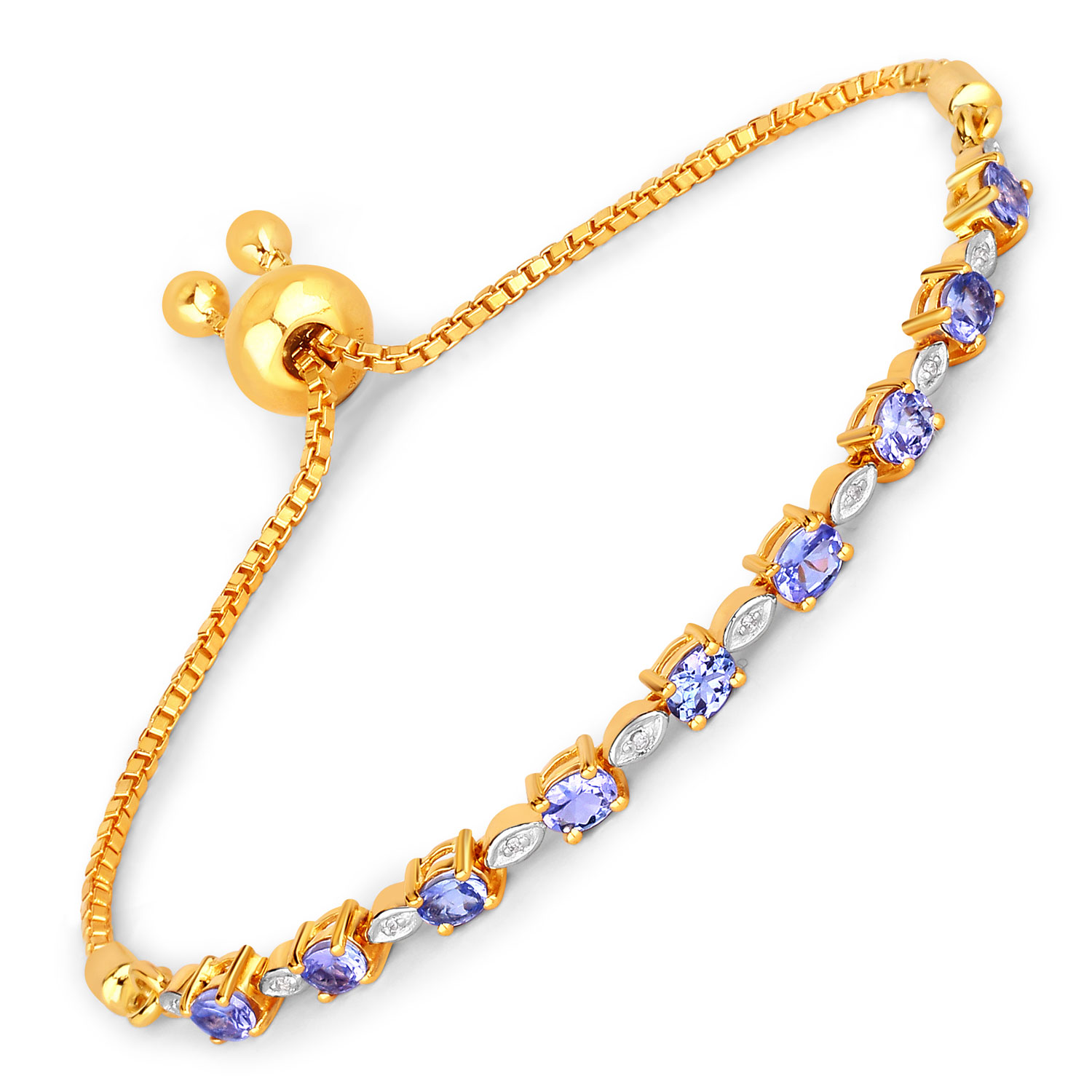 1.56 Carat Genuine Tanzanite and White Diamond .925 Sterling Silver Bracelet Regular Quality