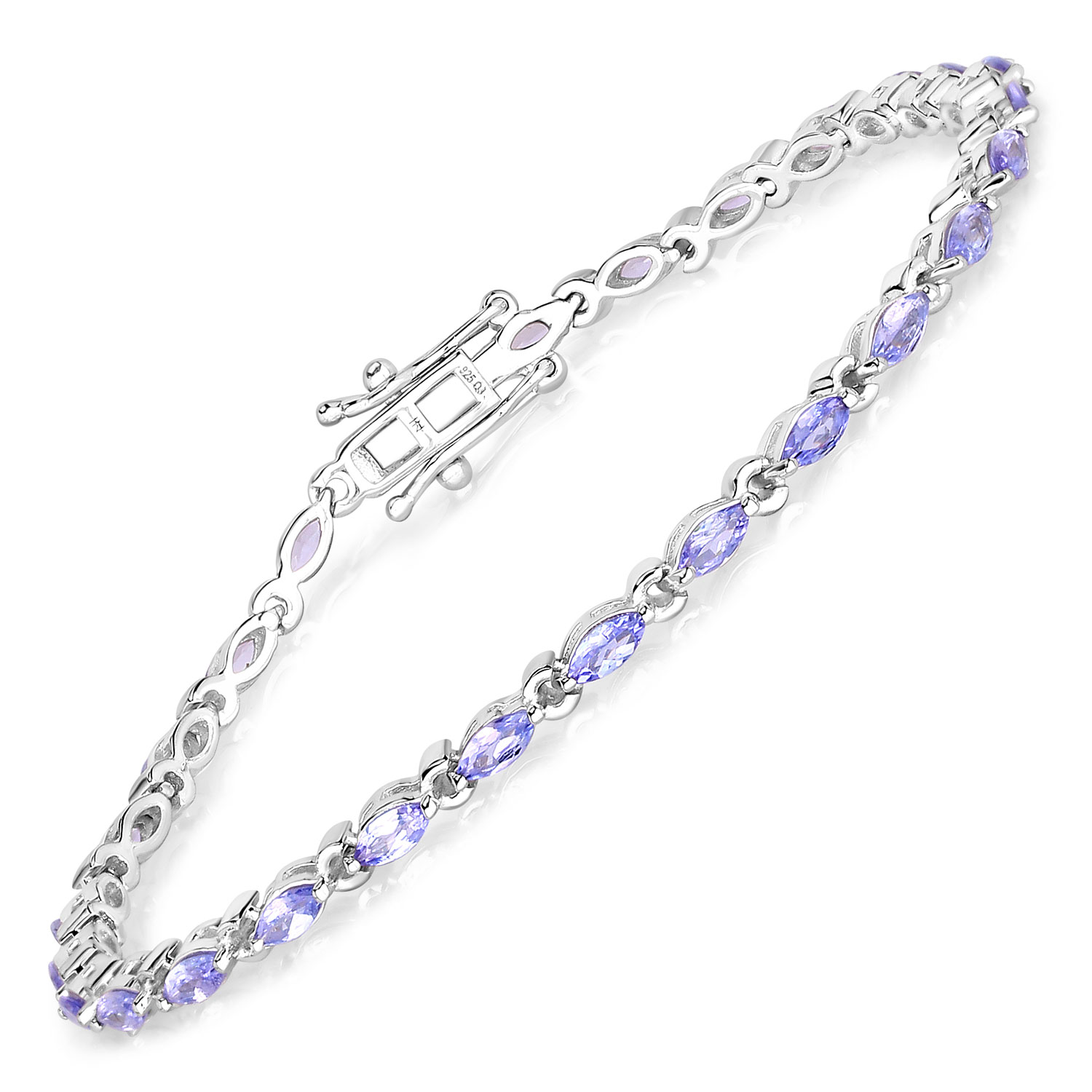 3.78 Carat Genuine Tanzanite .925 Sterling Silver Bracelet Regular Quality