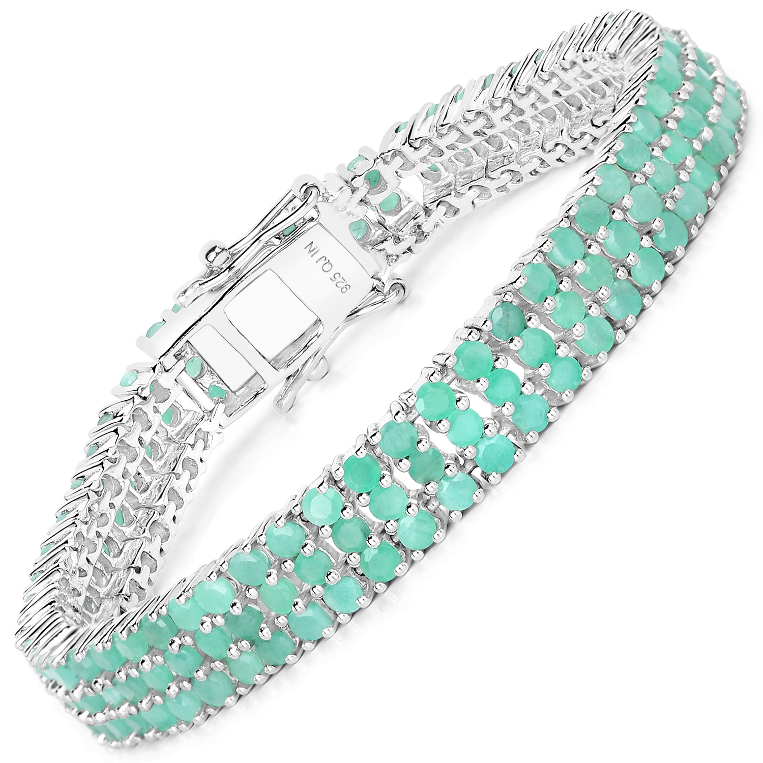 9.41 Carat Genuine Emerald .925 Sterling Silver Bracelet Regular Quality