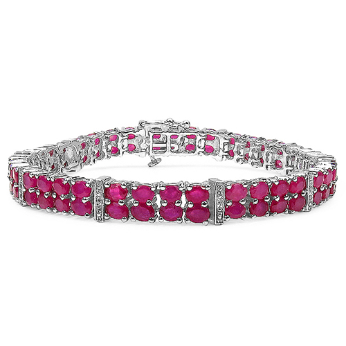 16.77 Carat Genuine Glass Filled Ruby & White Topaz .925 Sterling Silver Bracelet Regular Quality