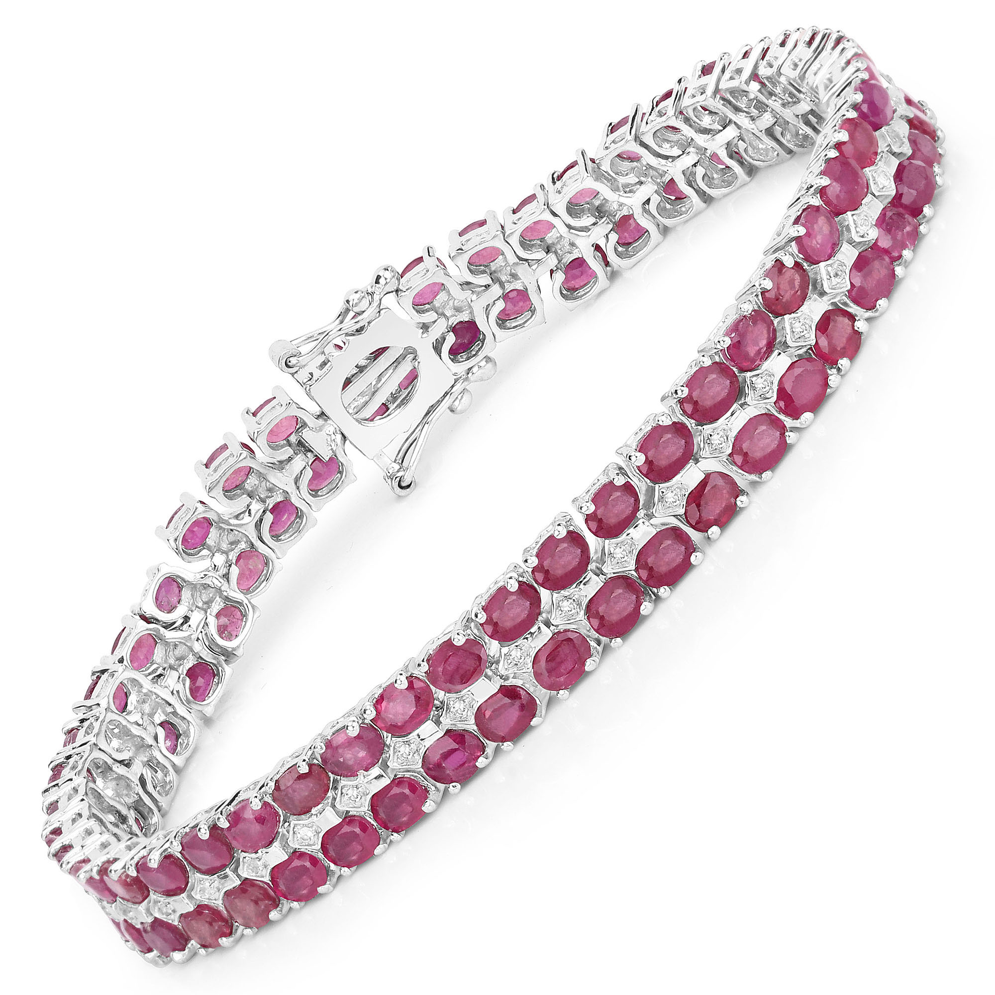 20.03 Carat Glass Filled Ruby and White Topaz .925 Sterling Silver Bracelet Regular Quality