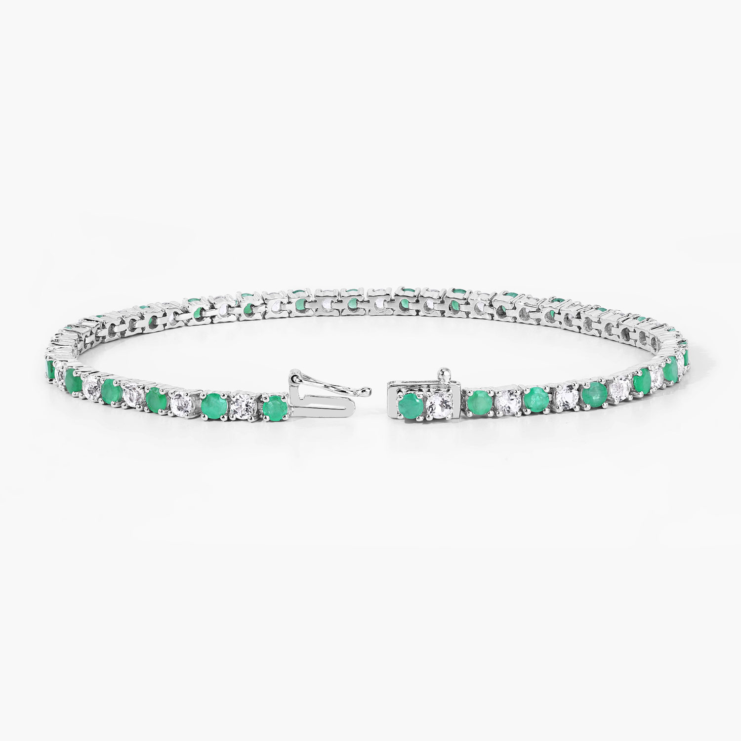 5.77 Carat Genuine Emerald and White Topaz .925 Sterling Silver Bracelet Regular Quality