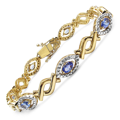 14K Yellow Gold Plated 3.08 Carat Genuine Tanzanite .925 Sterling Silver Bracelet Regular Quality