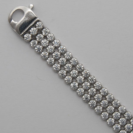 7-Inch Sterling Silver Triple Wide Cubic Zirconia Bracelet