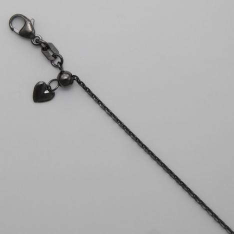 18-Inch Sterling Silver Adjustable Black Rhodium Flat Cable Chain 1.4mm