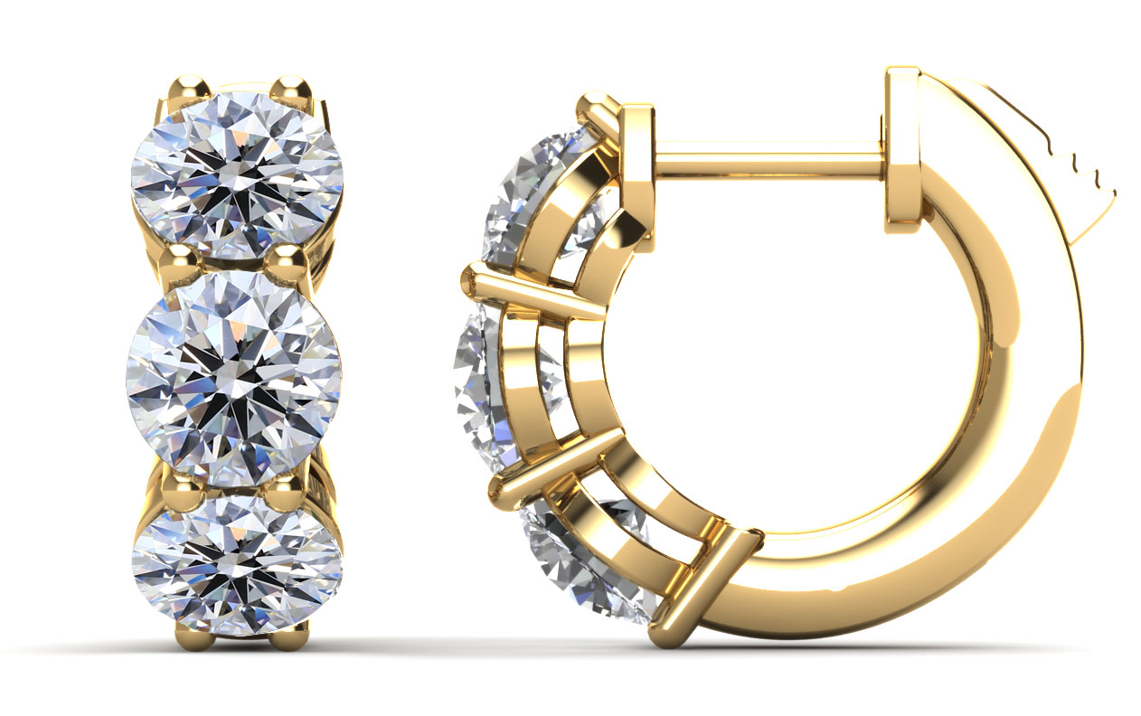 Brilliant Six Diamonds Huggie Hoop Earrings