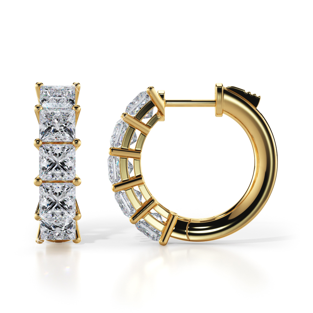 Ten Princess Cut Diamonds Hoop Earrings