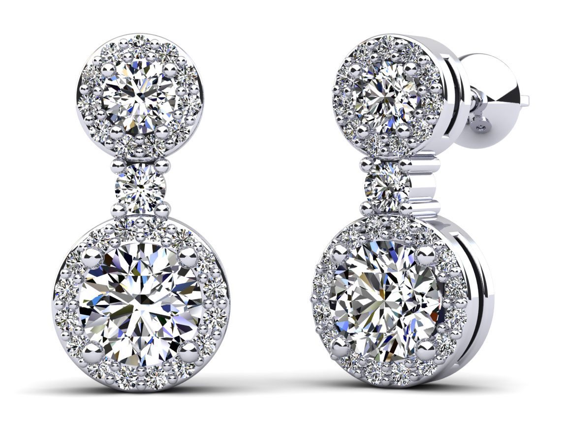 Stunning Diamond Earrings with Double Halo Design Earrings