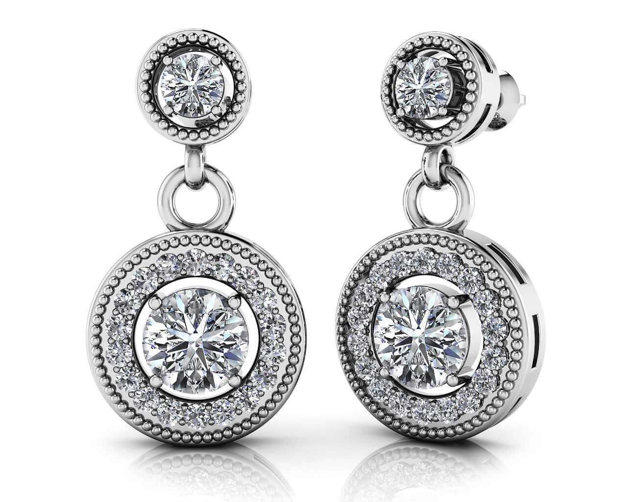 Round Colored Stone Drop Diamond Earrings