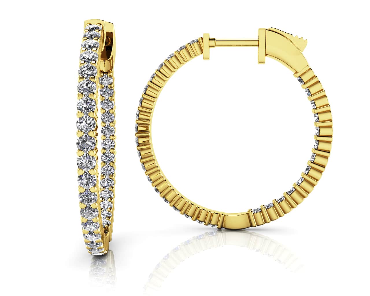 Single Row Inside Out Diamond Hoop Small Earrings