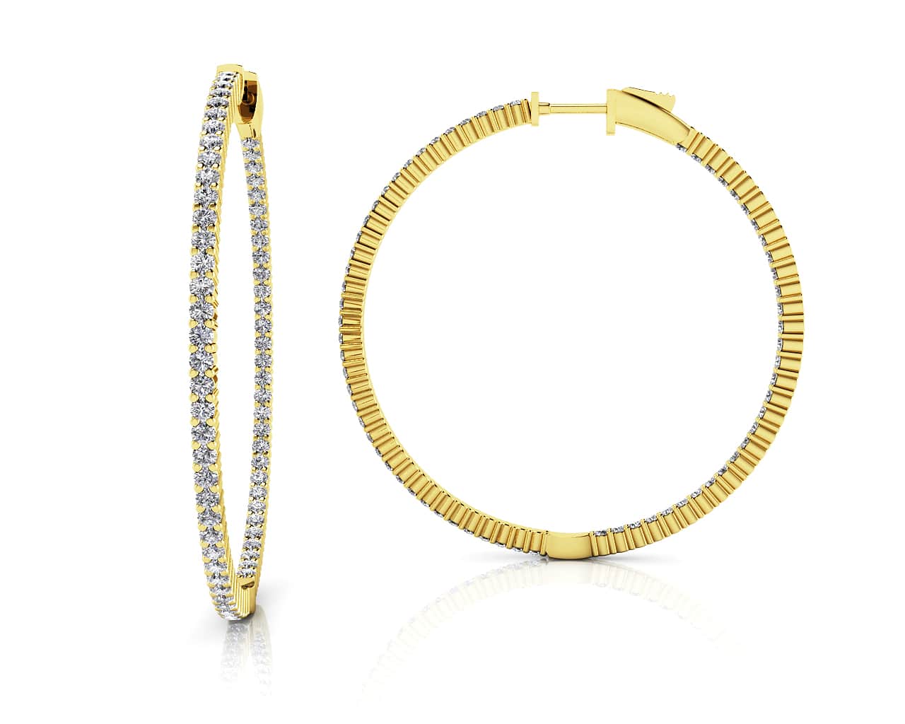 Single Row Inside Out Diamond Hoop Medium Earrings 1.1 Carat Total Weight