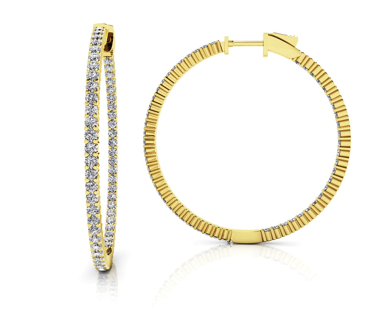 Single Row Inside Out Large Diamond Hoop Earrings