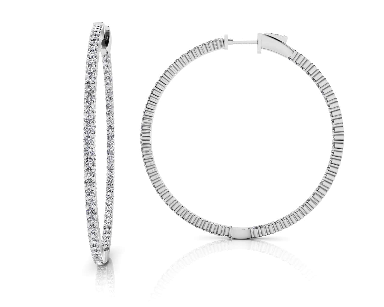 Inside Out Prong Set Extra Large Diamond Hoop Earrings 1.75 Carat Total Weight