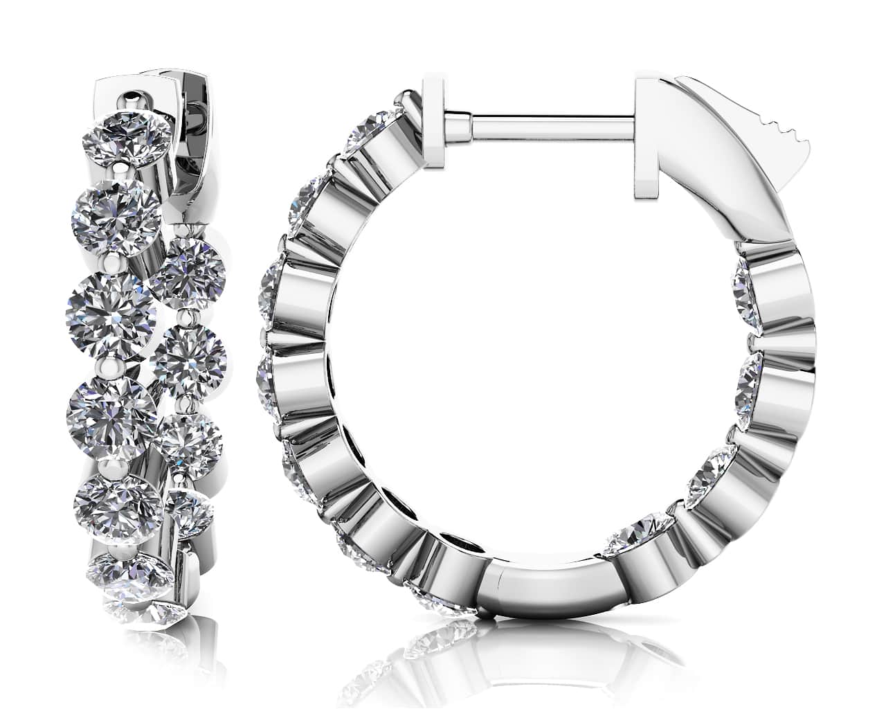 Shared Prong Diamond Hoop Extra Small Earrings 0.86 Carat Total Weight