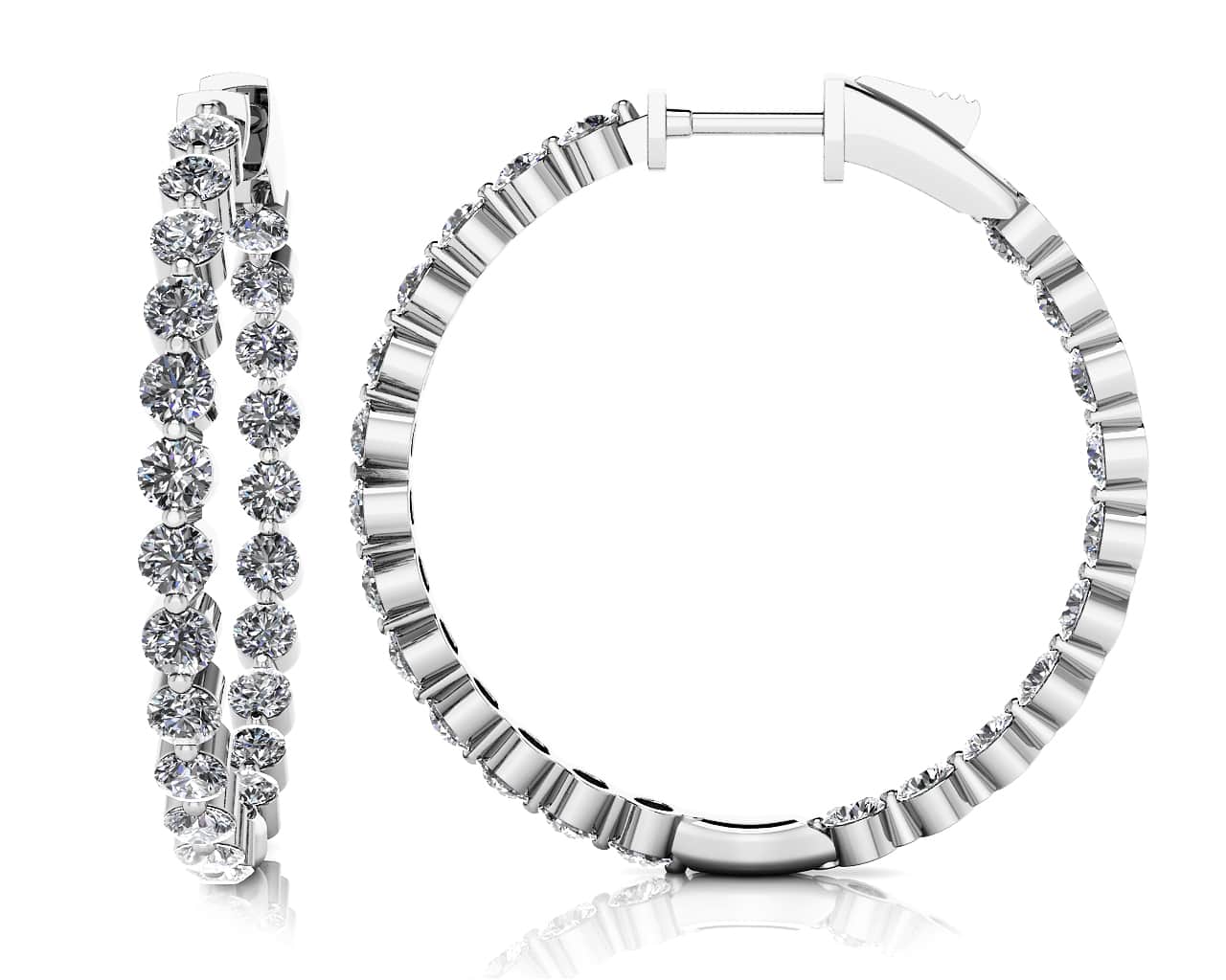 Shared Prong Diamond Medium Hoop Earrings