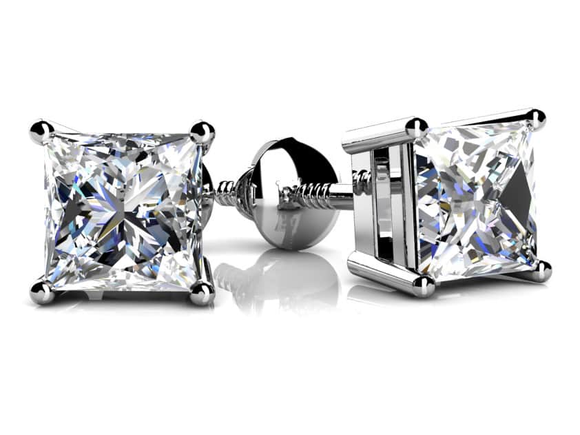 4 Prong Basket Style Princess Cut Diamond Stud Earrings