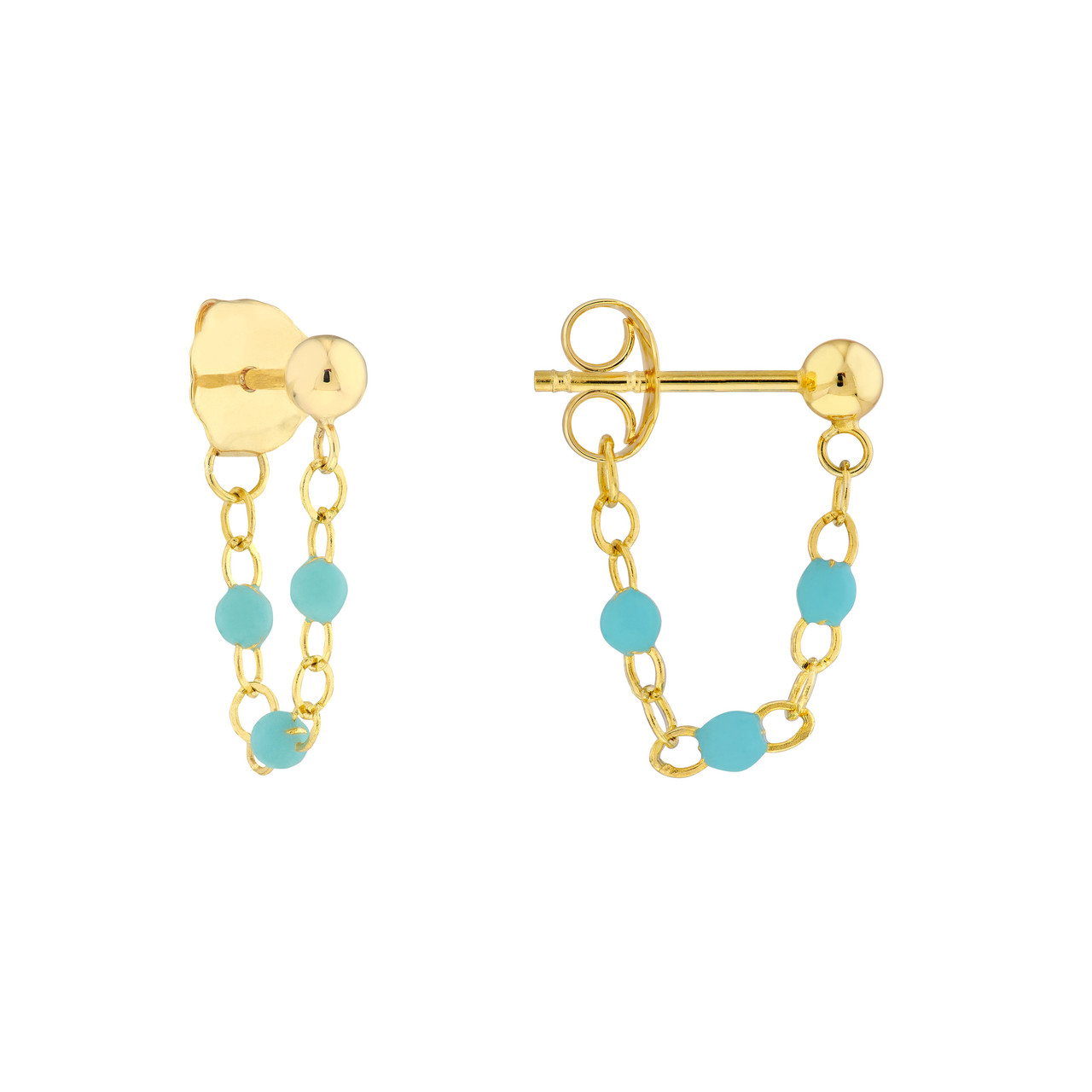 3 Beads Turquoise Enamel Front to Back Earrings