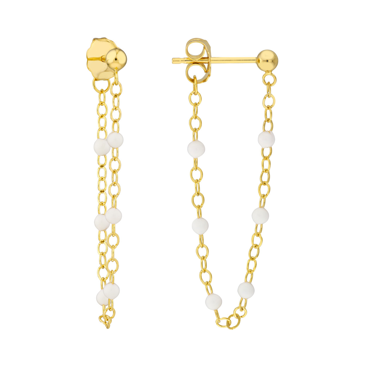 6 Beads White Enamel Front to Back Earrings
