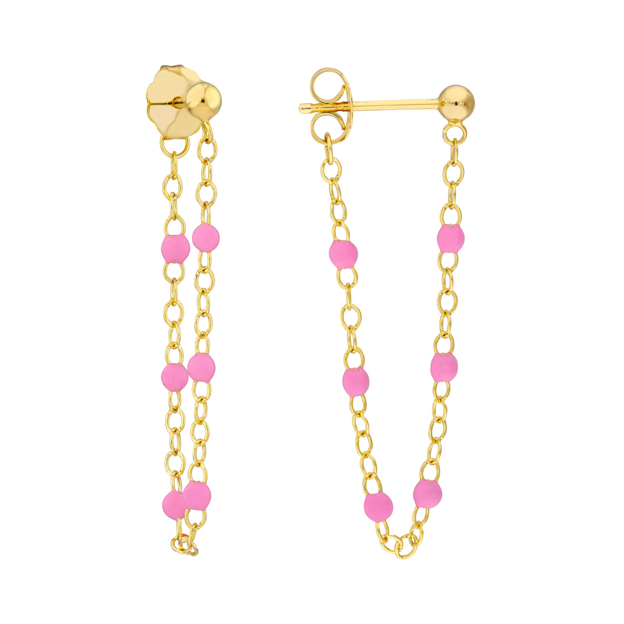 6 Beads Pink Enamel Front to Back Earrings