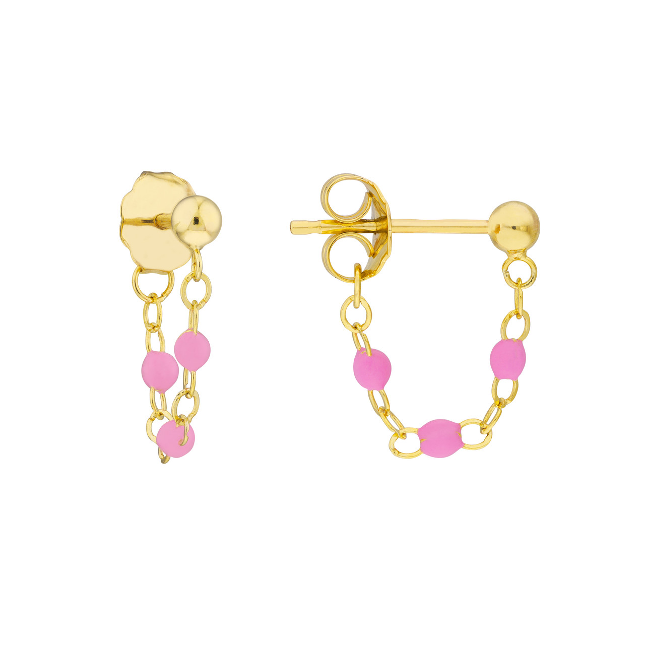 3 Beads Pink Enamel Front to Back Earrings