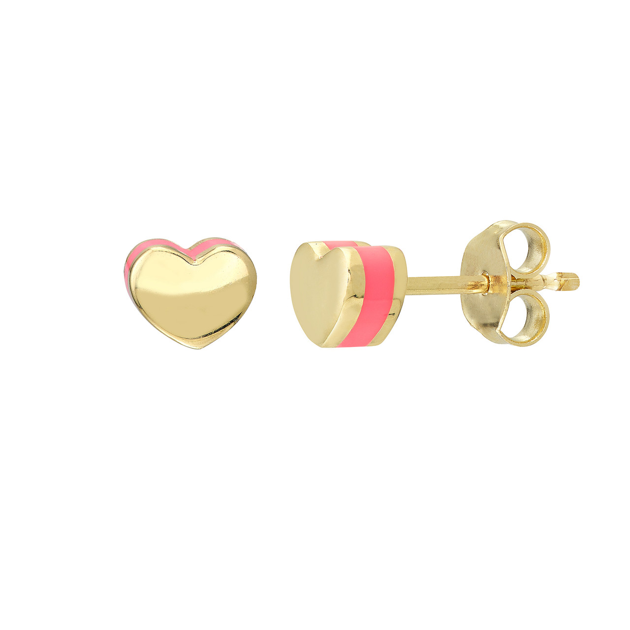 5mm Domed Heart Stud w/Pink Enamel Earrings