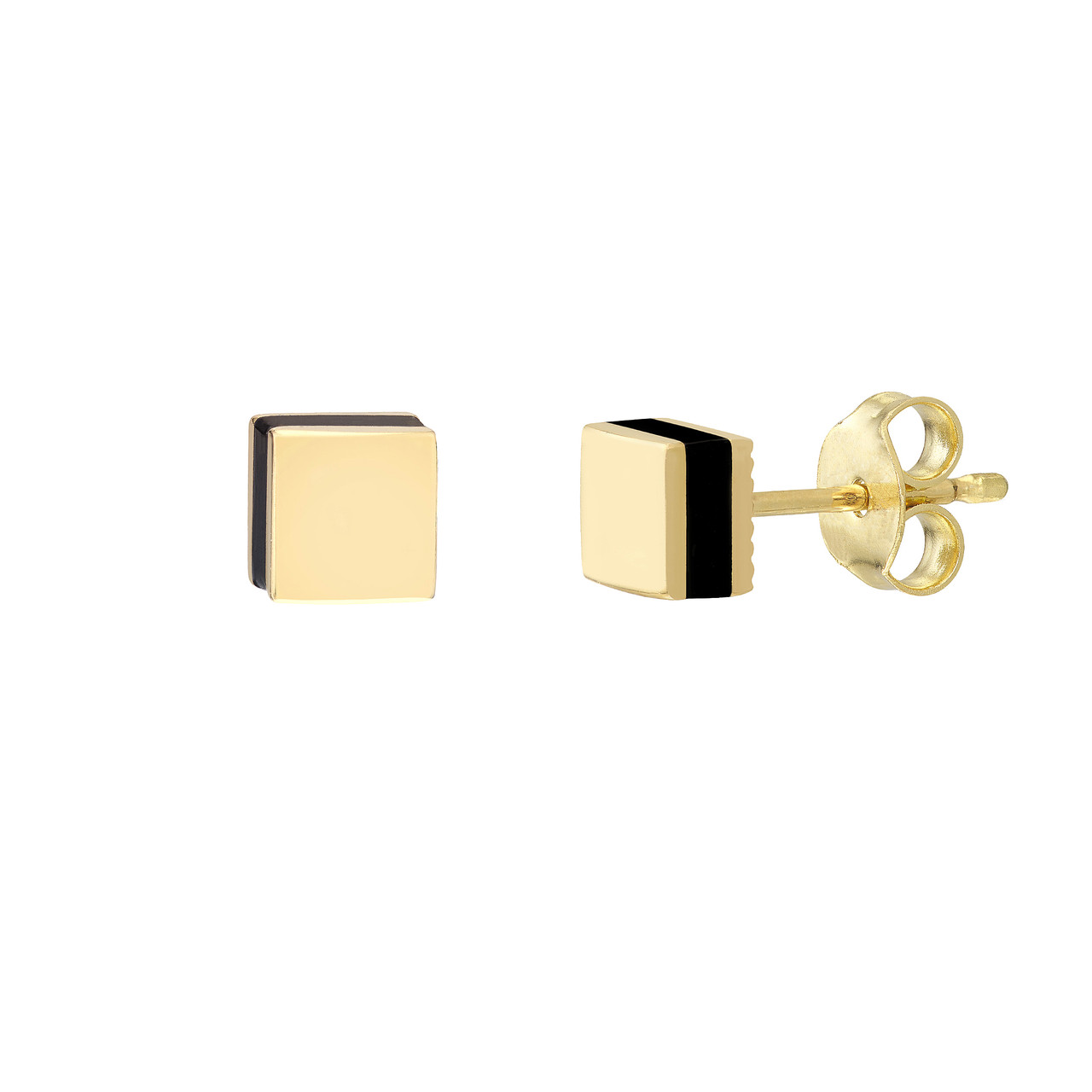 5mm Domed Square Stud w/Black Enamel Earrings