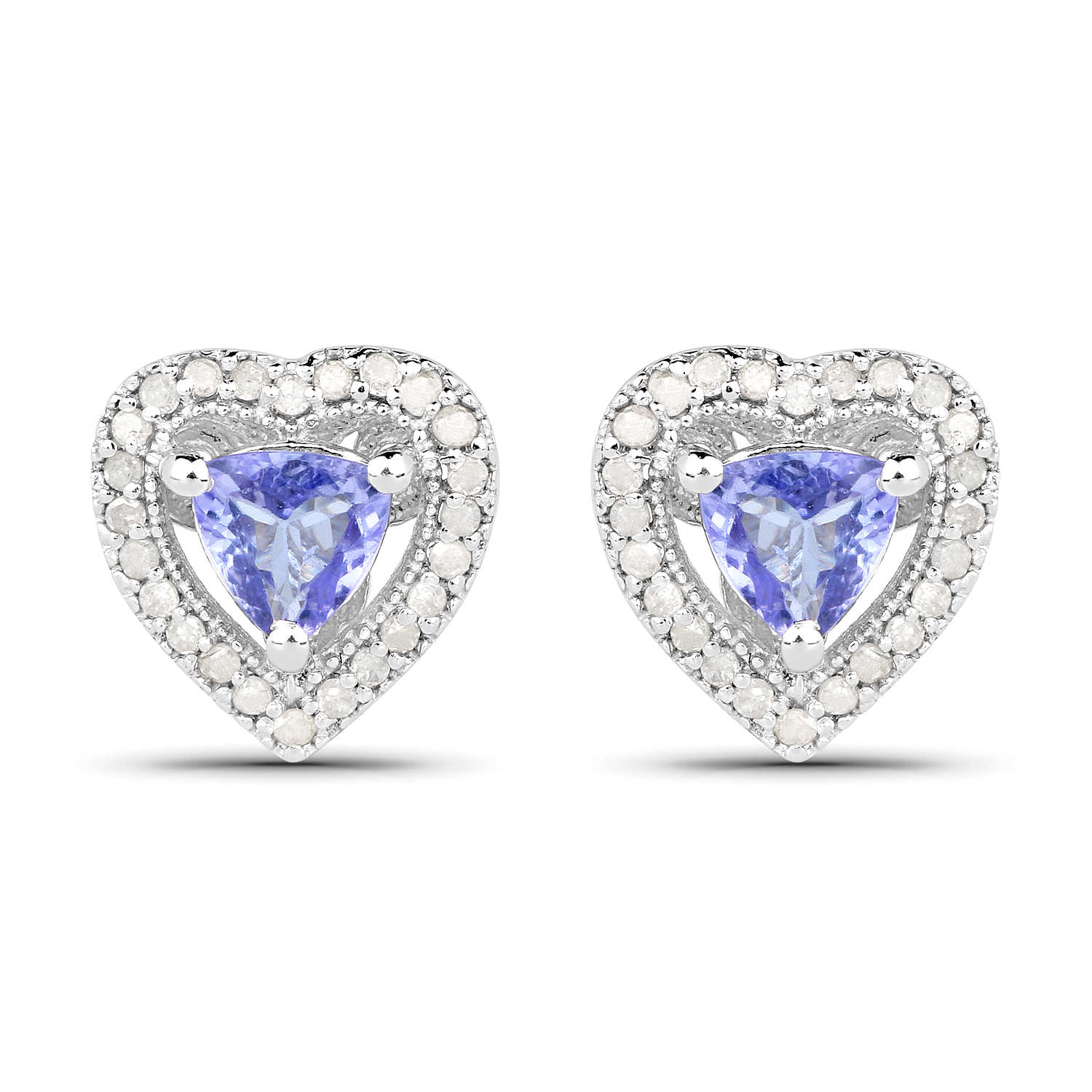 1.20 Carat Genuine Tanzanite & White Diamond .925 Sterling Silver Earrings Regular Quality
