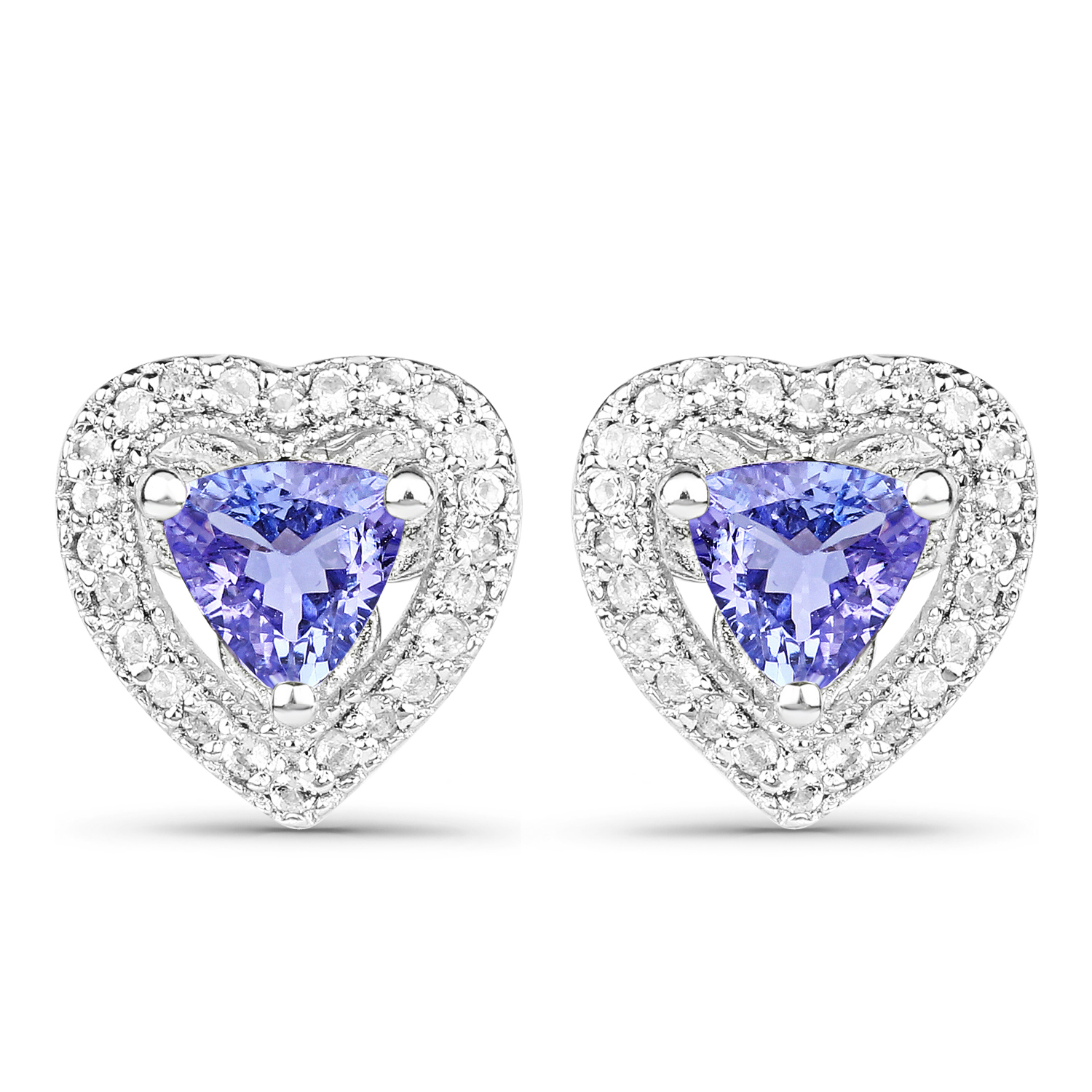 1.18 Carat Genuine Tanzanite & White Topaz .925 Sterling Silver Earrings Regular Quality