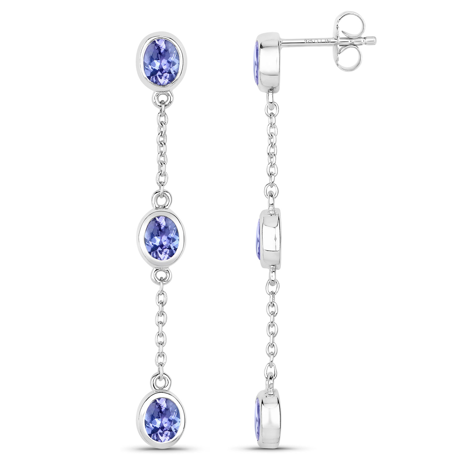 1.98 Carat Genuine Tanzanite .925 Sterling Silver Earrings Regular Quality