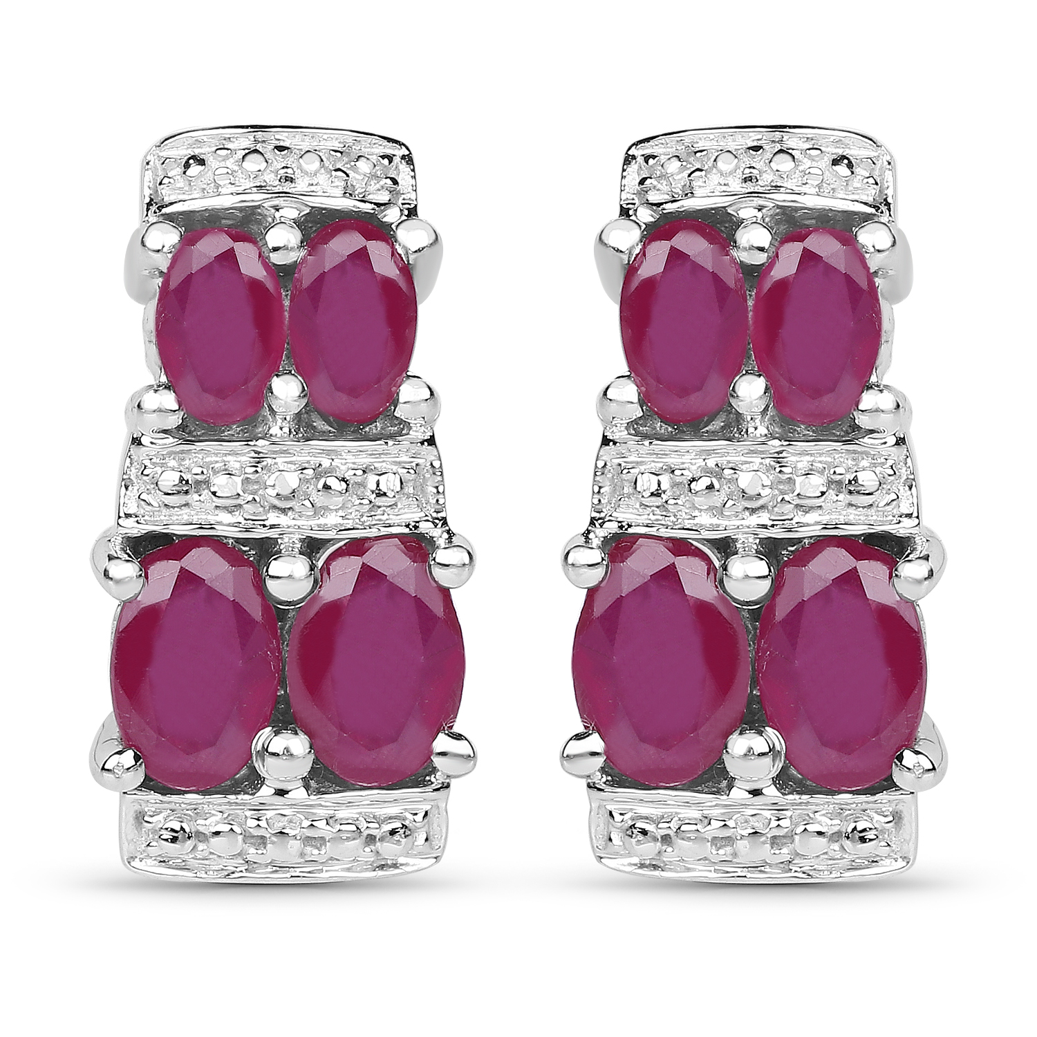 3.20 Carat Glass Filled Ruby .925 Sterling Silver Earrings Regular Quality